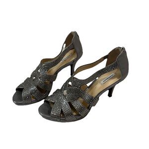 Alex Marie Dayten Silver Rhinestone Platform Heels Pumps Dressy Zip Womens 7.5